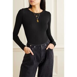 Agolde Leila Bodysuit Black‎ Long Sleeve Crew Neck Ribbed Thong Large Basic